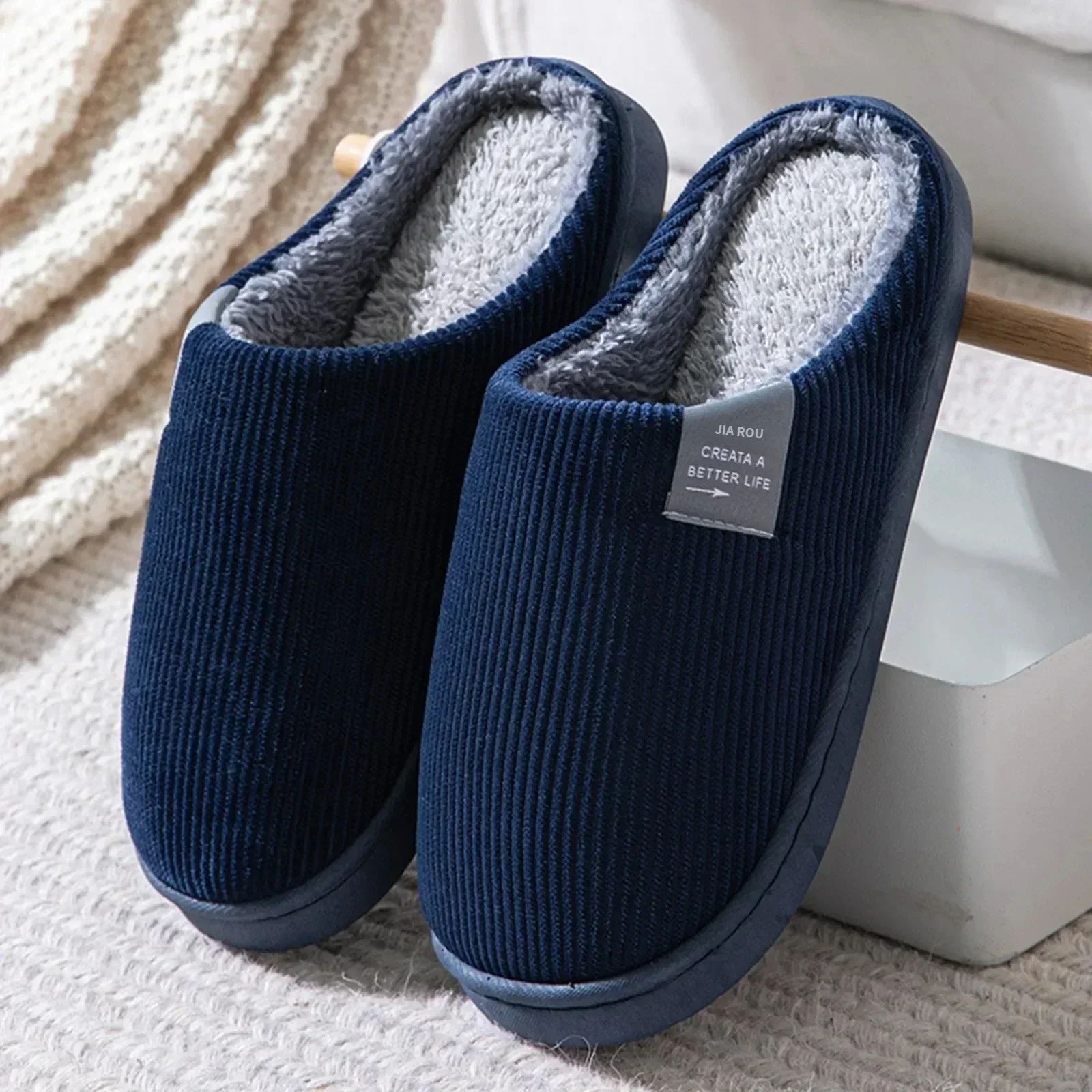 Women's Men's Casual Thick Soft Bottom Home Plush Slippers Anti-Slip Thermal Indoor Winter Flats