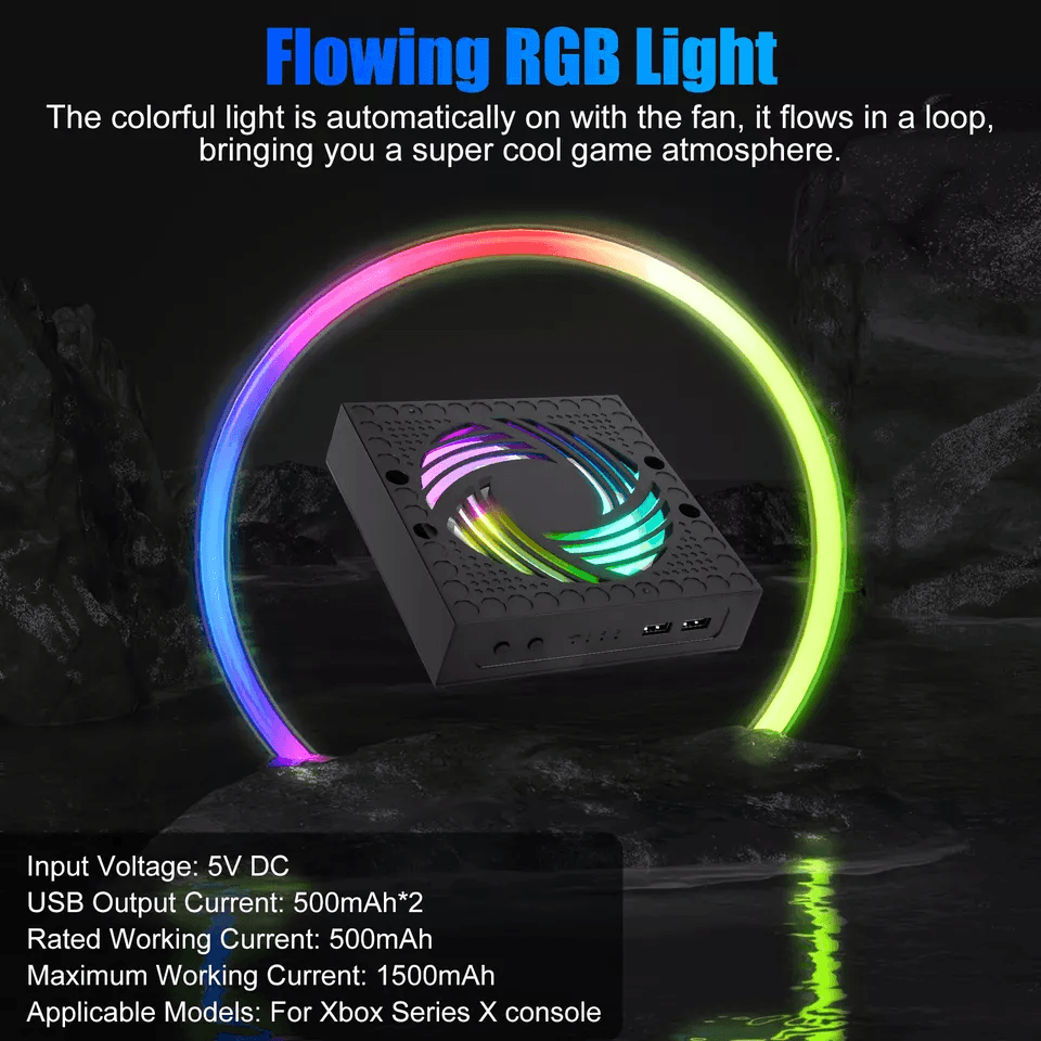 Xbox Series Cooling Fan Vertical Stand Cooler, Quiet Console Cooling System with USB Expansion and Headphone Game