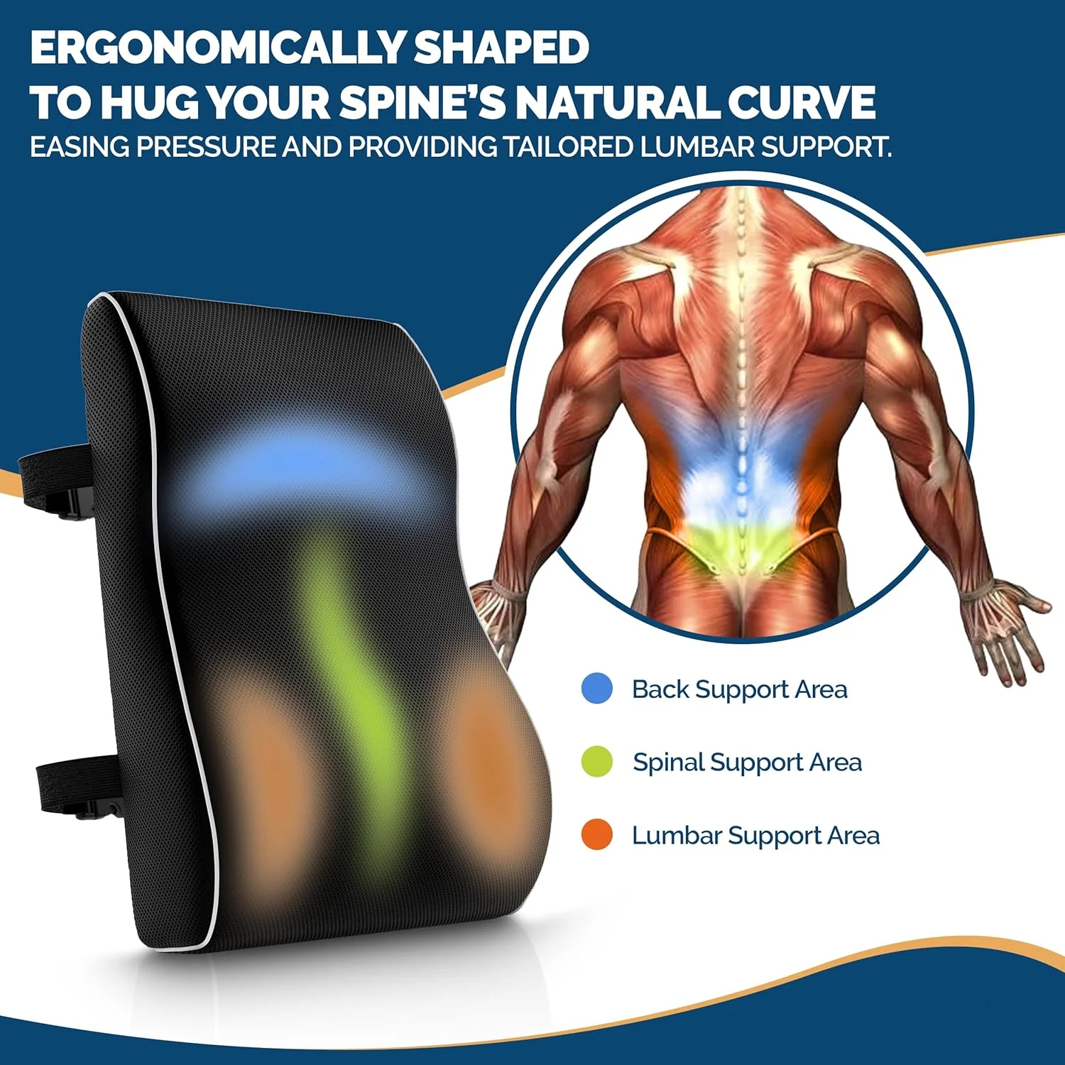 Rebound Memory Foam Car Waist Support Pillow, Office Chair Cushion to Relieve Sitting Fatigue