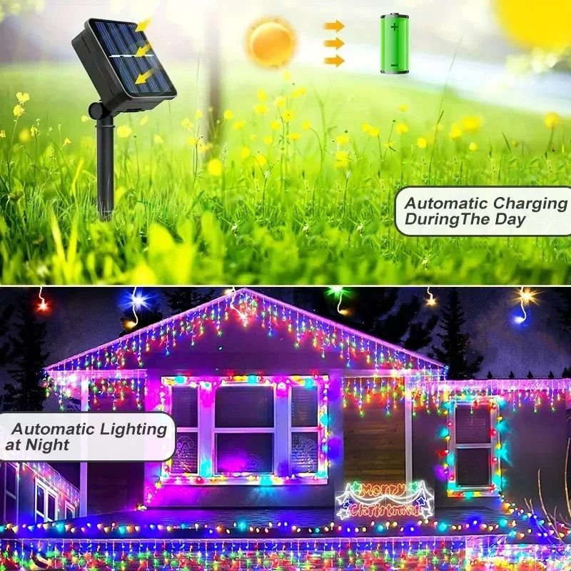 Solar Cascade Icicle Holiday Lights