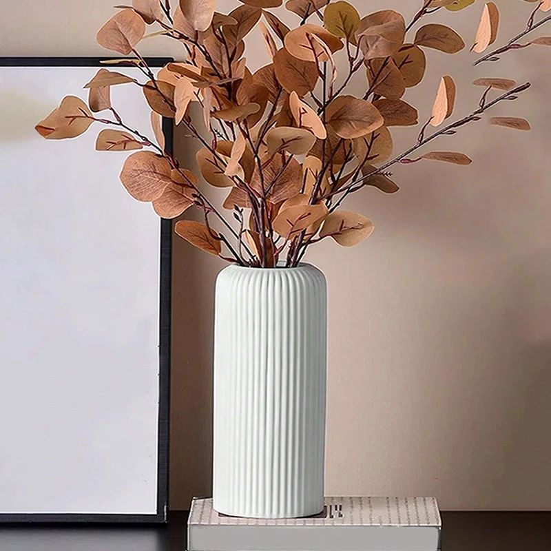 Striped Modern Decorative Flower Vase Lightweight Ceramic Look Home Accent