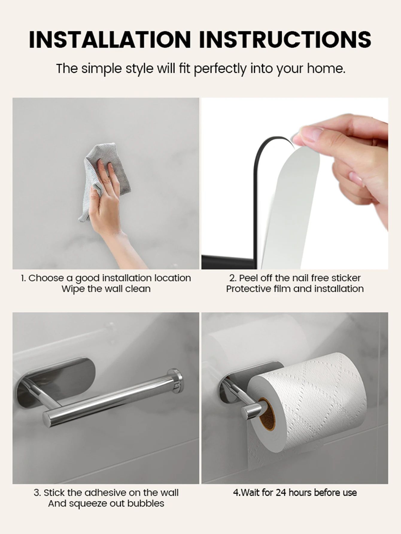 Stainless Steel Paper Towel Holder Wall Mounted No Drill Rack