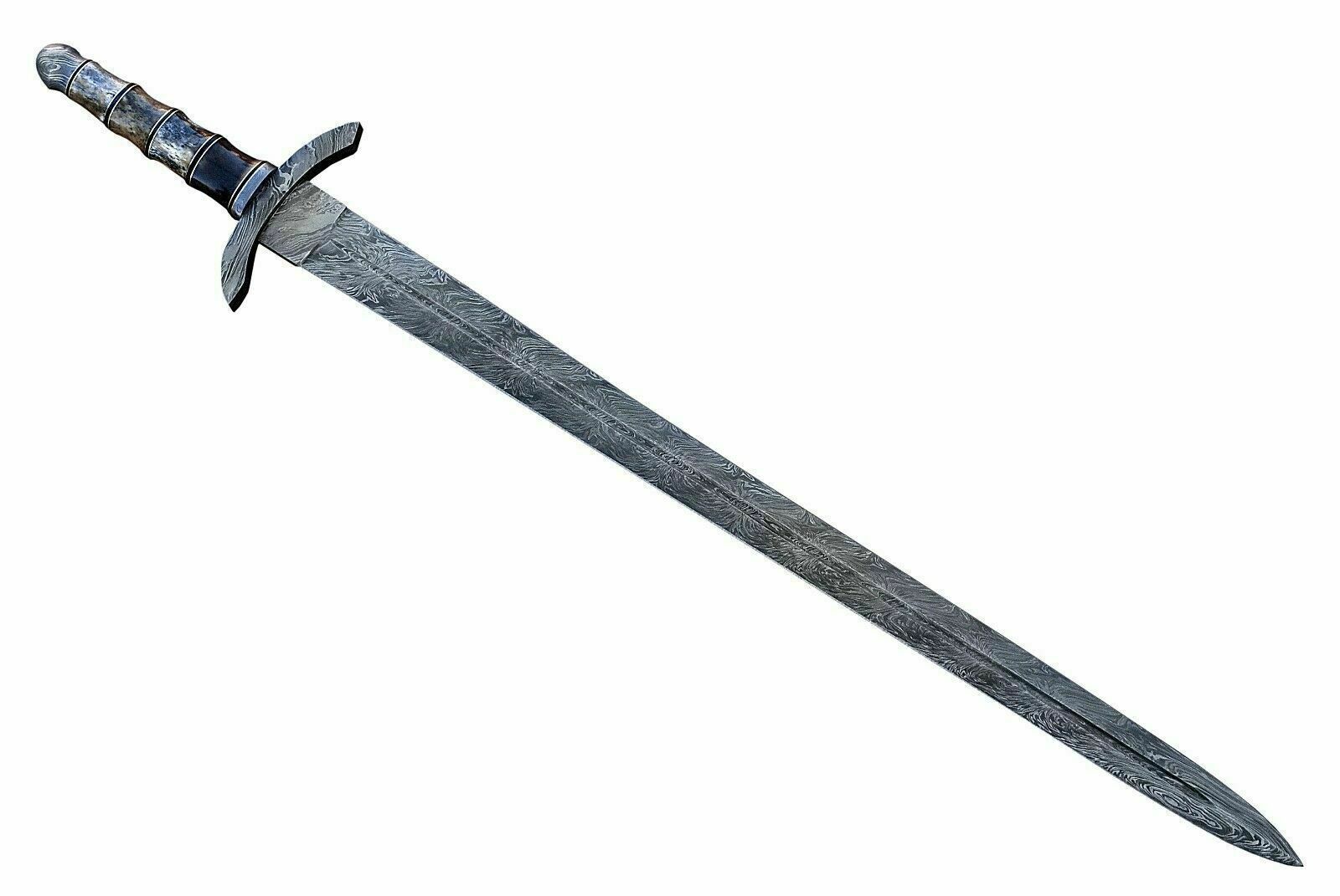 BEAUTIFUL CUSTOM HANDMADE 30 inches DAMASCUS STEEL HUNTING SWORD WITH SHEATH