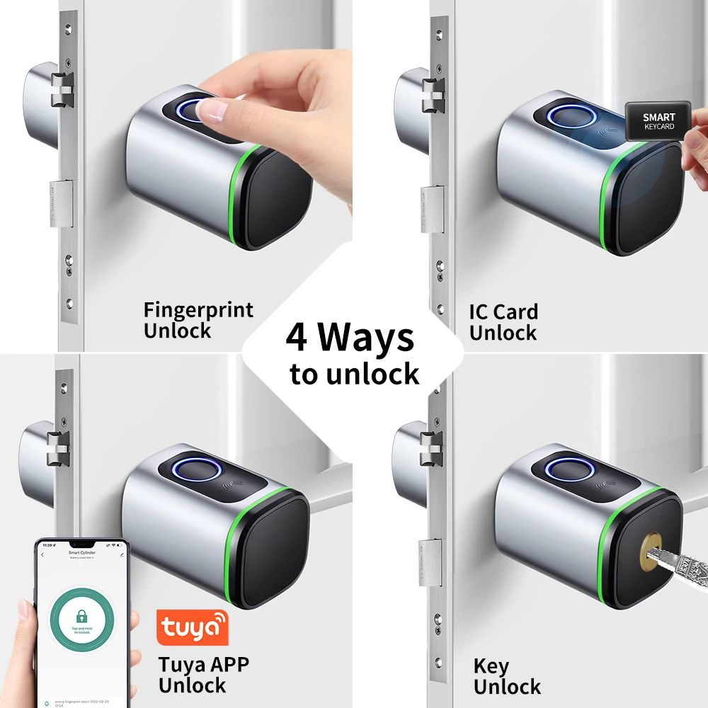 Tuya Bluetooth Smart Cylinder Lock, Fingerprint & IC Card Access, Includes Battery, Easy S1 Replacement Quick Install