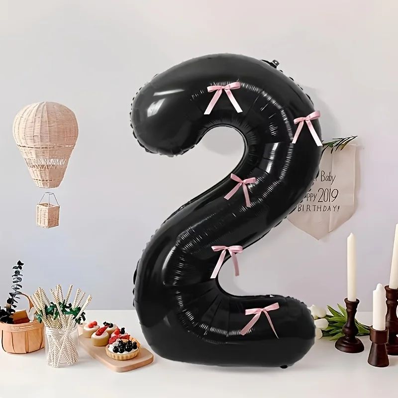 Black Number Balloon with Pink Bow