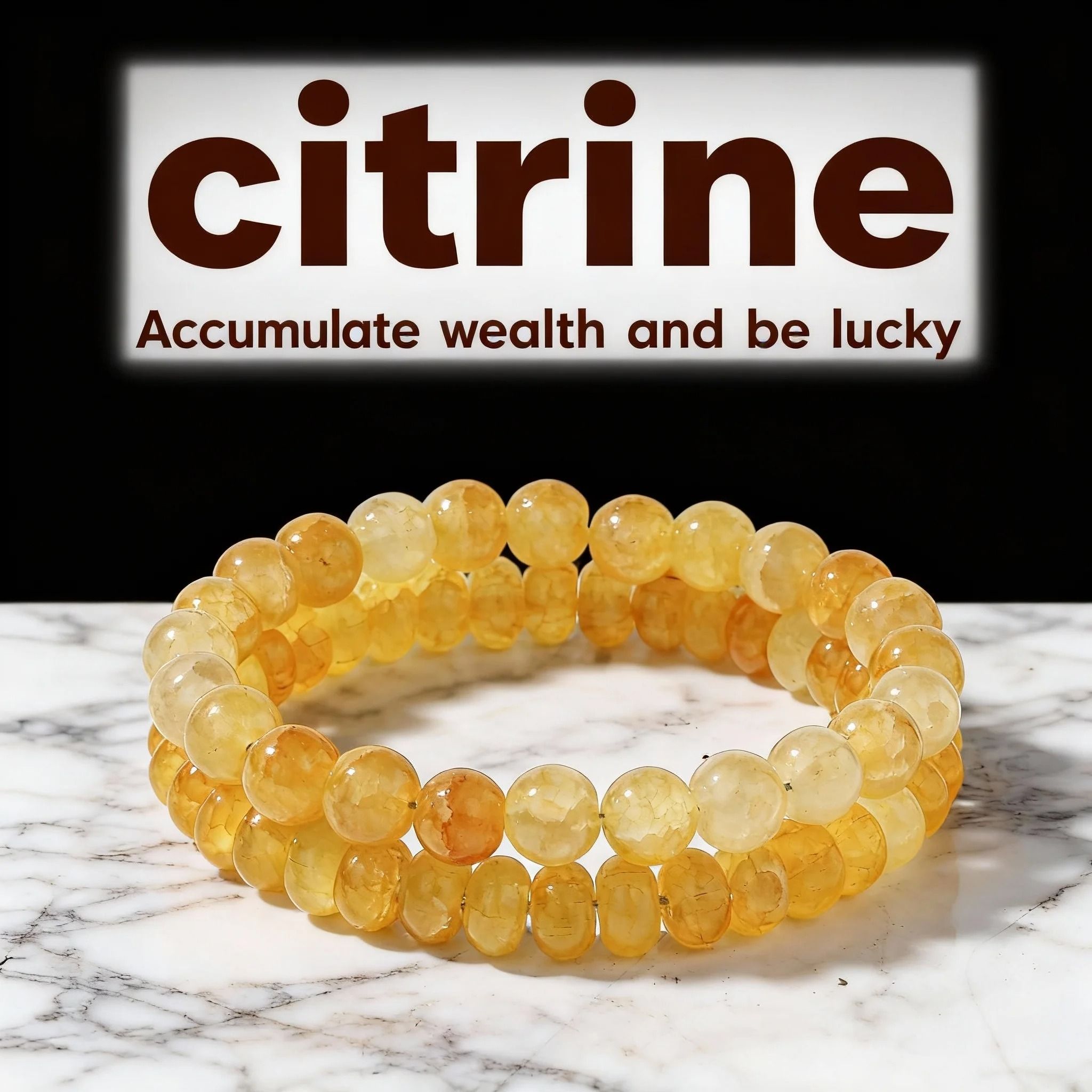 Yellow Citrine Beaded Bracelet Feng Shui Money Stone Crystal Wristband
