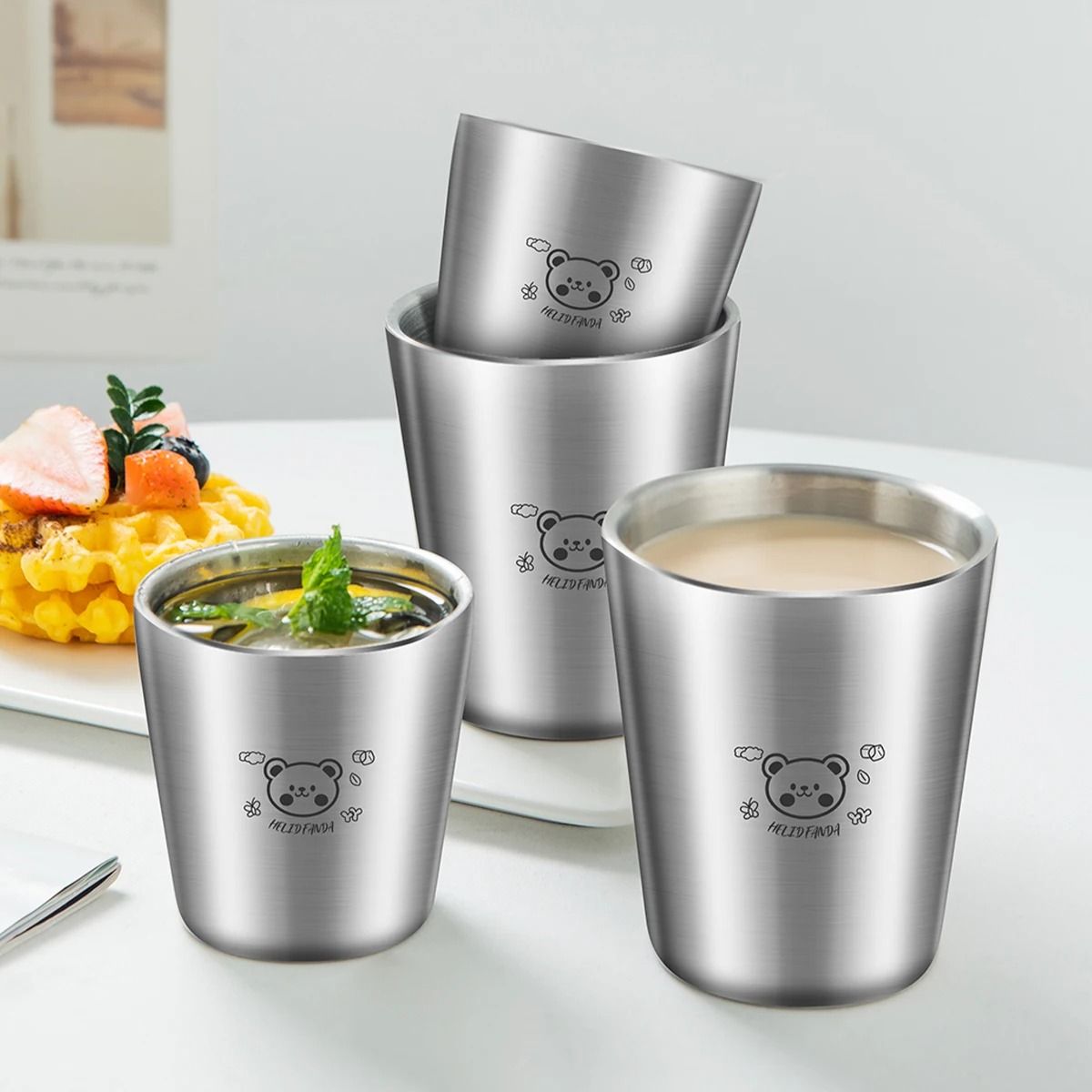 Stainless Steel Coffee Mug with Scale Double Layer Insulated Cup