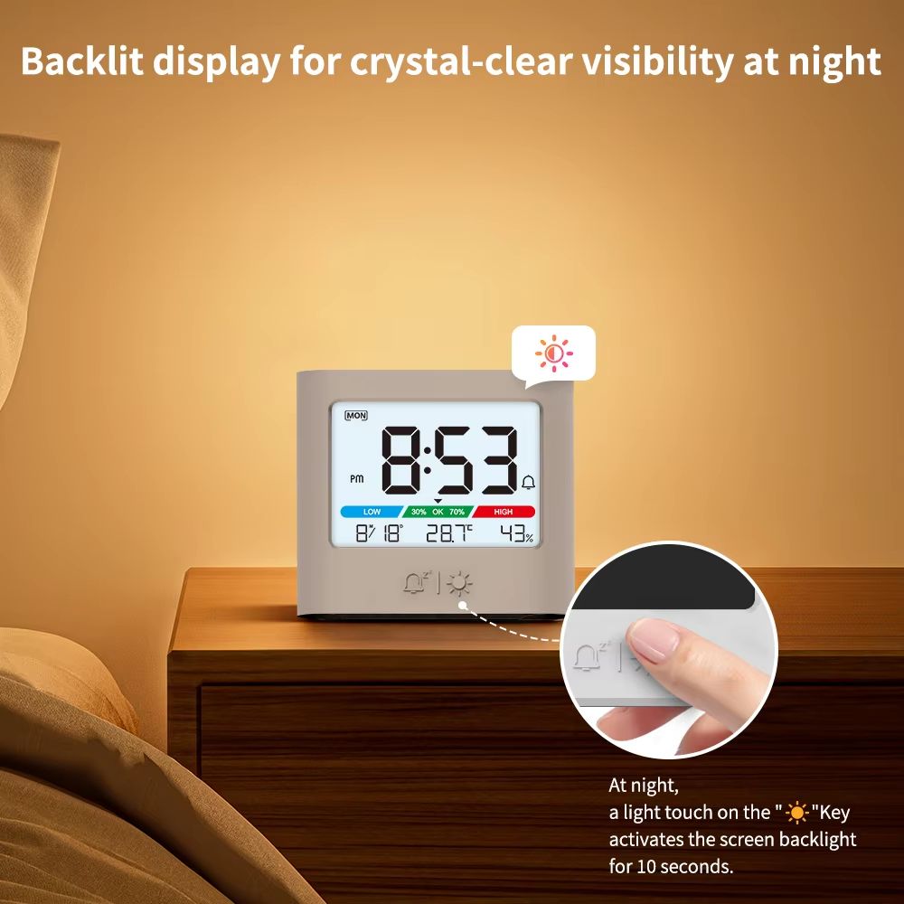 Digital Alarm Clock with Thermometer, Hygrometer, Backlight, Date and Week Display