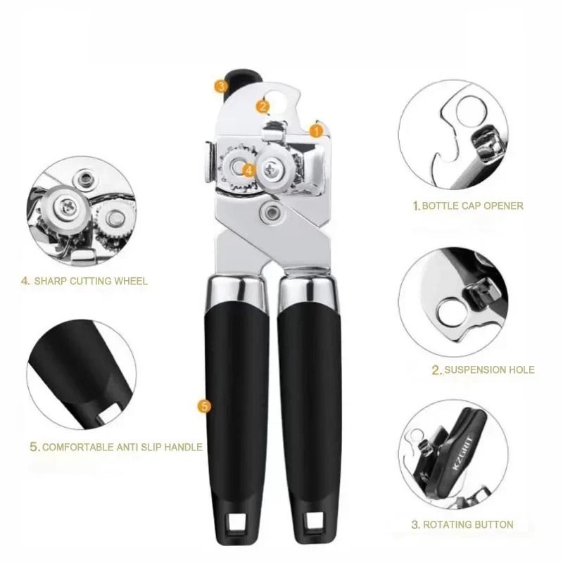 Three-In-One High-Torque Stainless Steel Can Opener