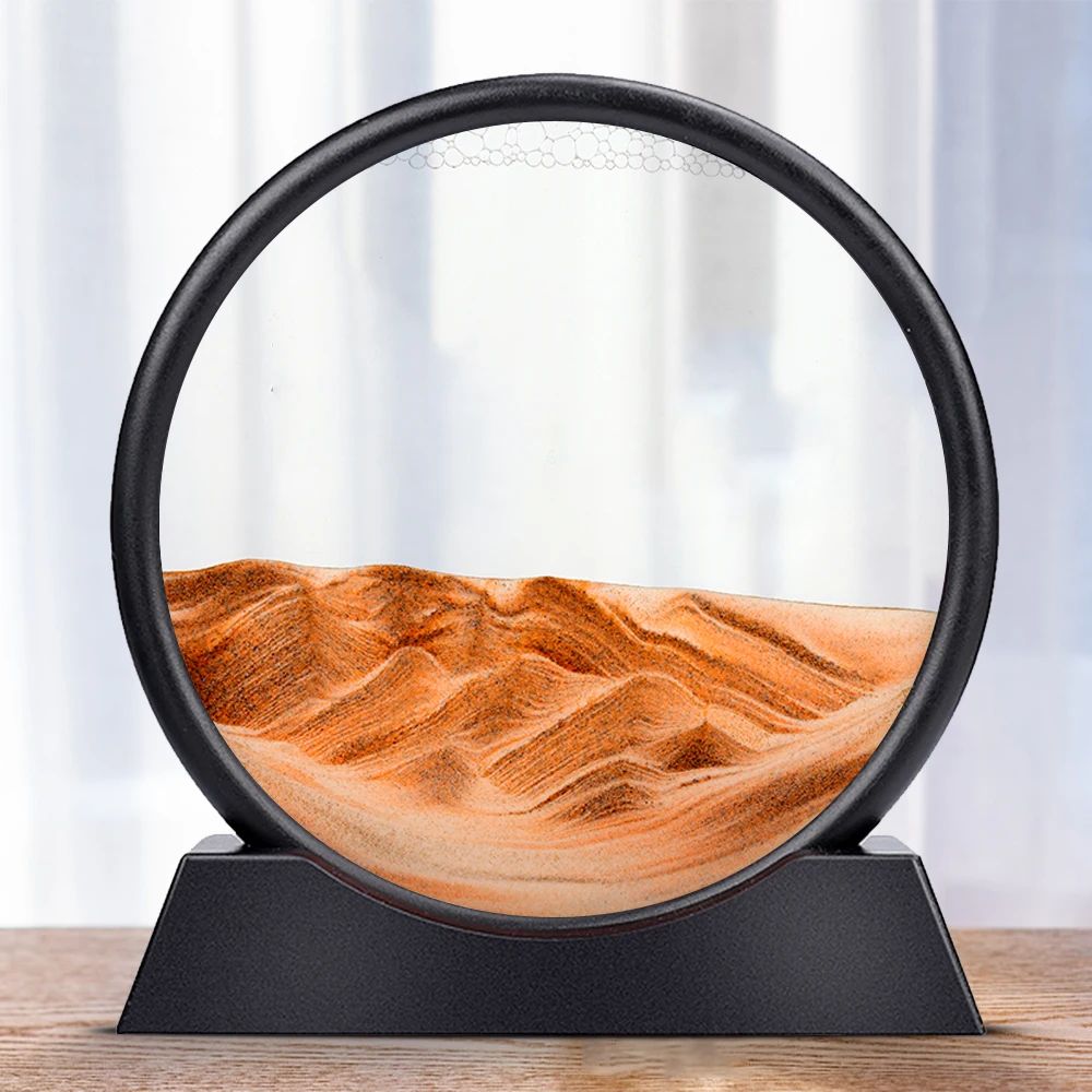 Deep Sea Moving Sand Art Picture – Round Glass 3D Sandscape in Motion Frame (7