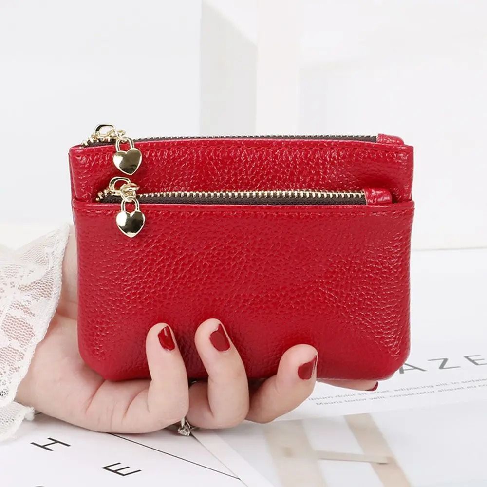 Double Zipper Heart Detail Mini Coin Purse