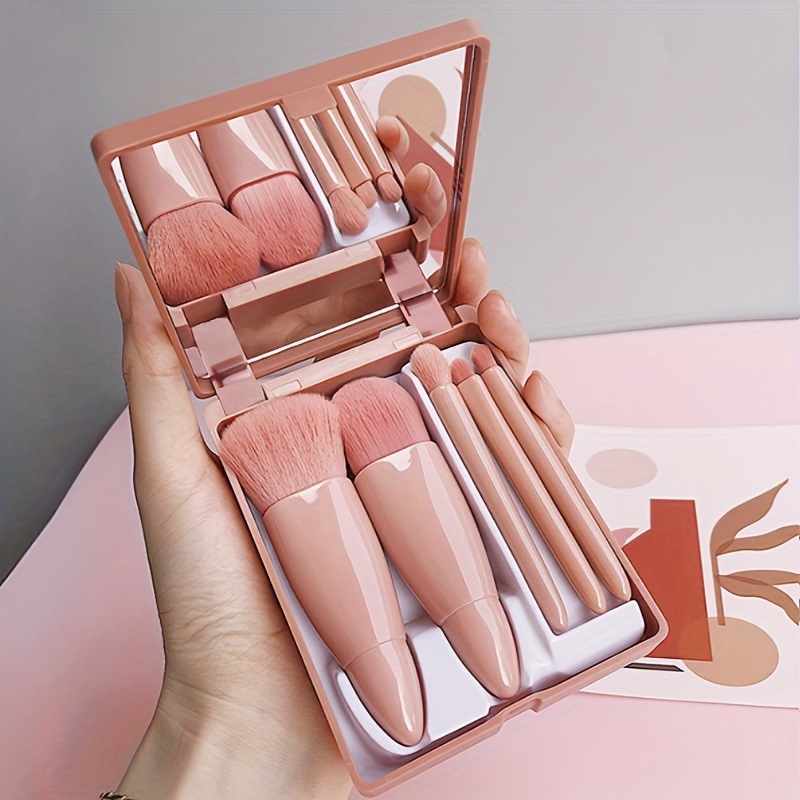 Portable Makeup Brush Set with Mirror Foldable Travel Kit, Compact & Convenient Mini Makeup Brush Set