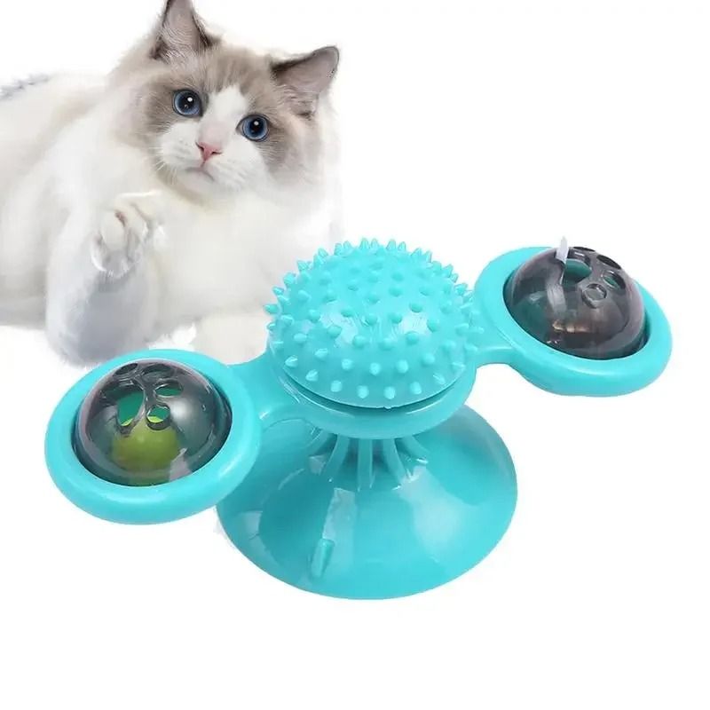 Wall Mounted Spinning Cat Toy with Massage Rollers for Indoor Cats