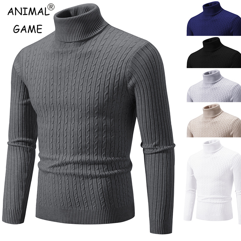New Mens High Neck Sweater, Solid Color Knitted Pullover | Warm Woolen Turtleneck for Winter & Casual Wear