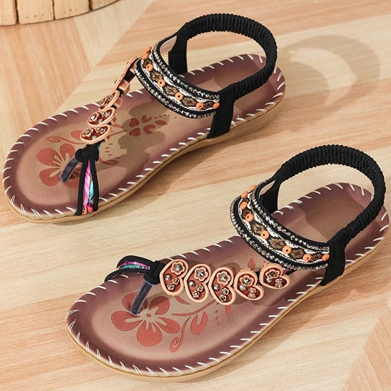 Women bohemia style low heel sandals breathable casual beach summer shoes