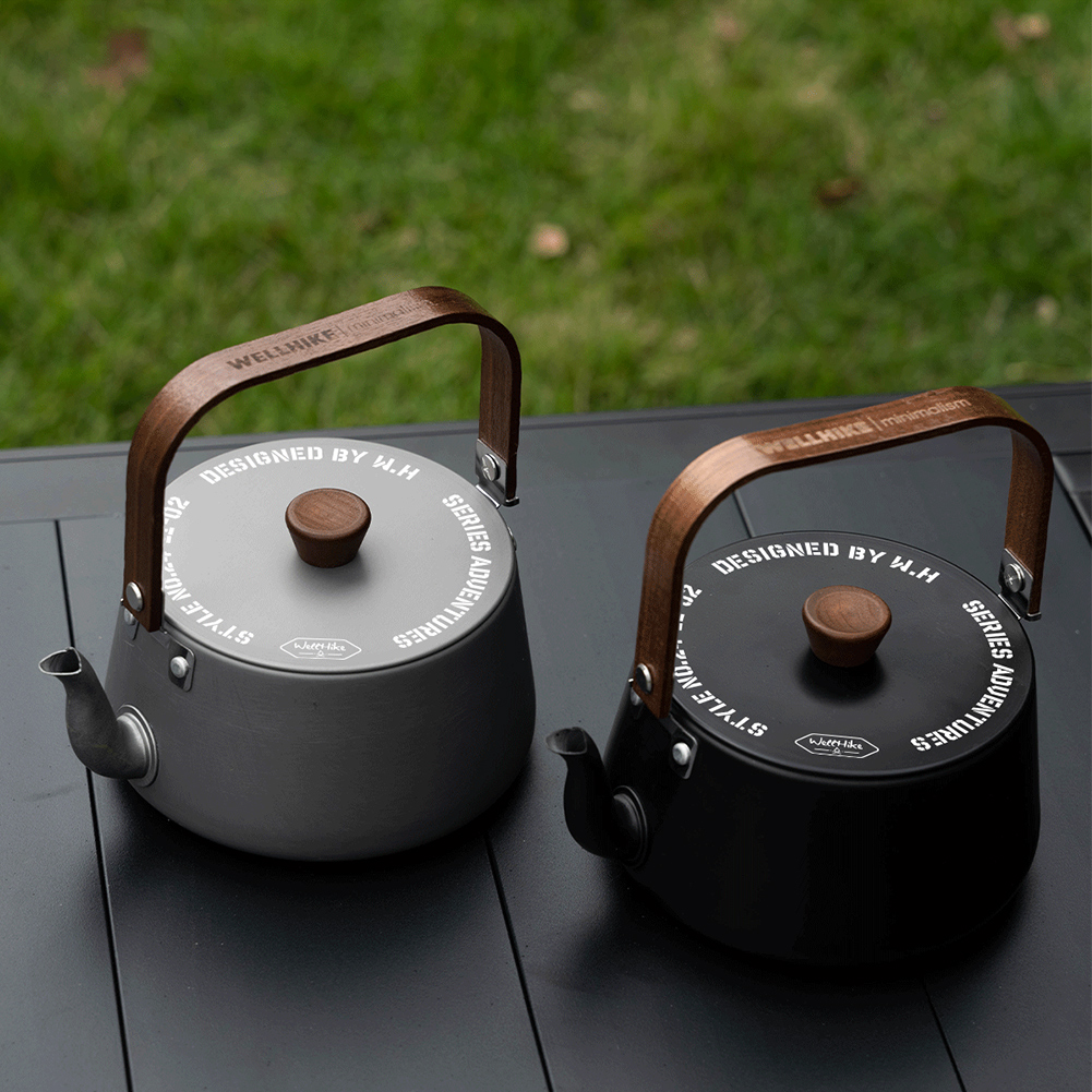 Portable Camping Kettle with Wooden Handle Lightweight Outdoor Teapot Coffee Pot