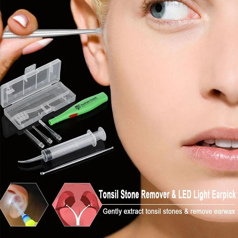 Tonsil Stone and Earwax Remover Tool Set with LED Light and Irrigator