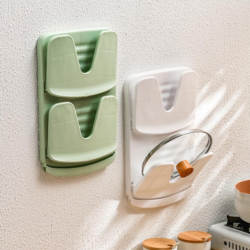 Foldable Wall Mounted Pot Lid Holder with Drain Tray Double Layer Kitchen Organizer