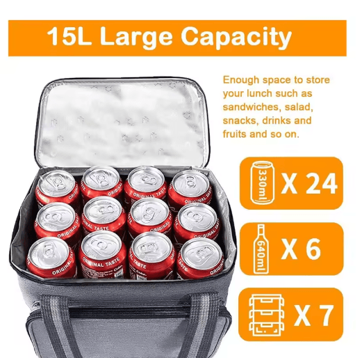 15L Insulated Lunch Bag with Large Capacity & Waterproof Cooler Design