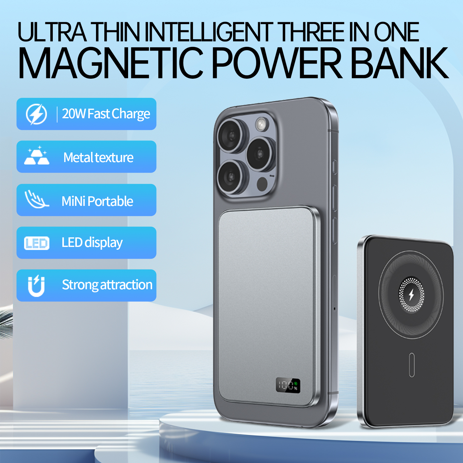 Ultra Slim Magnetic Wireless Power Bank Portable Fast Charger