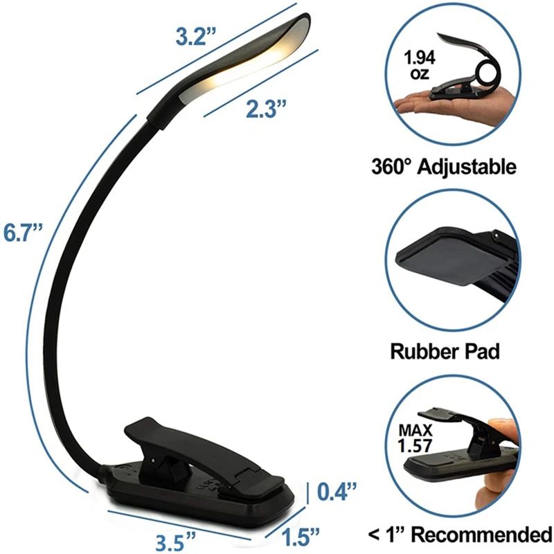 Mini USB Rechargeable Clip On Book Light