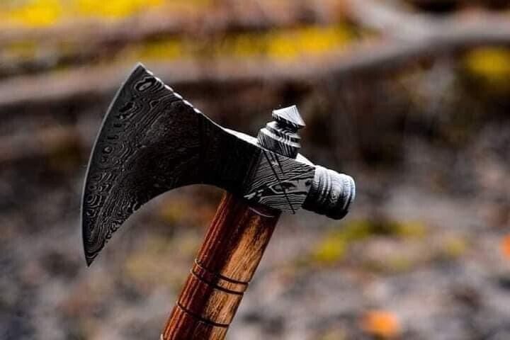 CUSTOM HANDMADE DAMASCUS STEEL HATCHET TOMAHAWK HUNTING VIKING SMOKING AXE