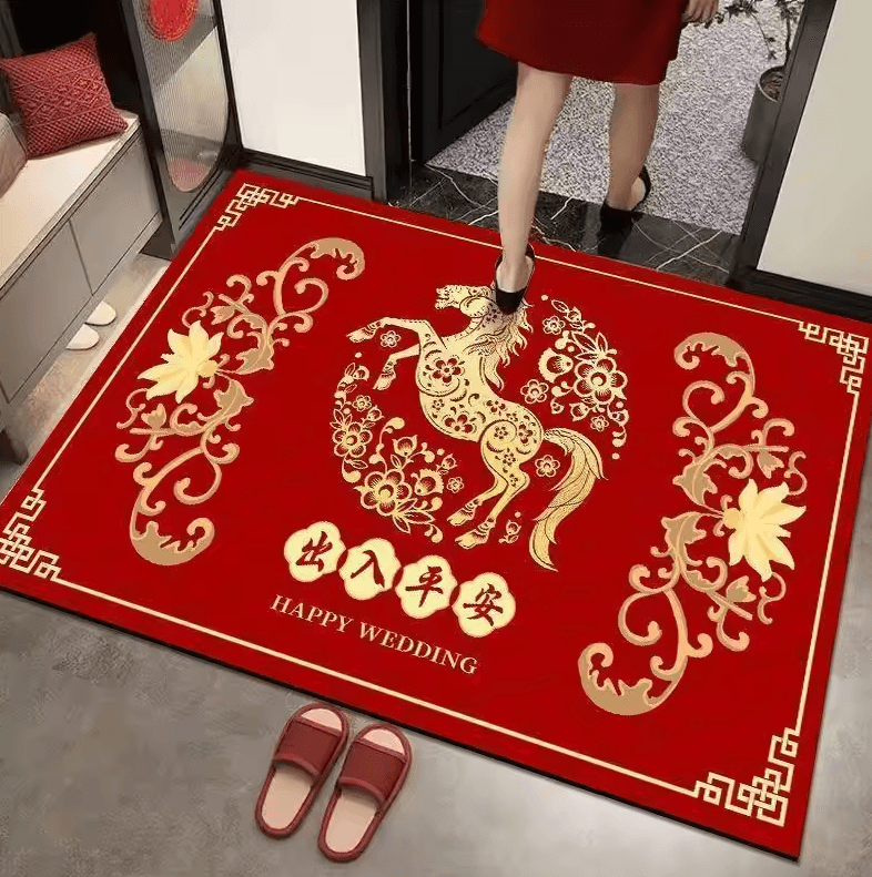 Chinese New Year Horse Carpet Mat – Red Gold Festival Feng Shui Decor