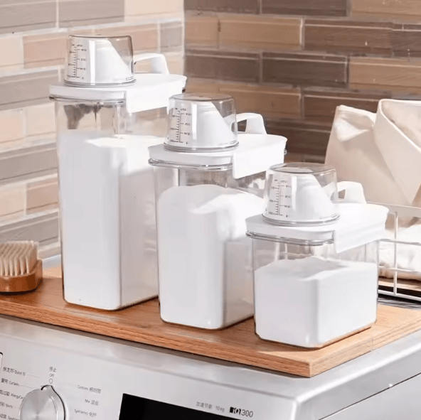Airtight Laundry Detergent Dispenser – Clear Powder Storage Container with Pour Spout