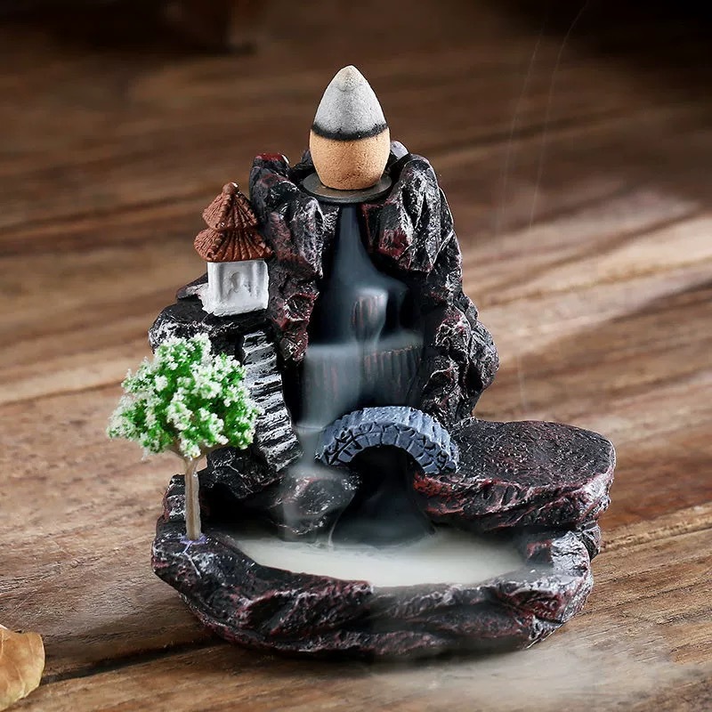 Waterfall Incense Burner Backflow Incense Holder Aromatherapy Ornament with Backflow Incense Cones for Home Decor