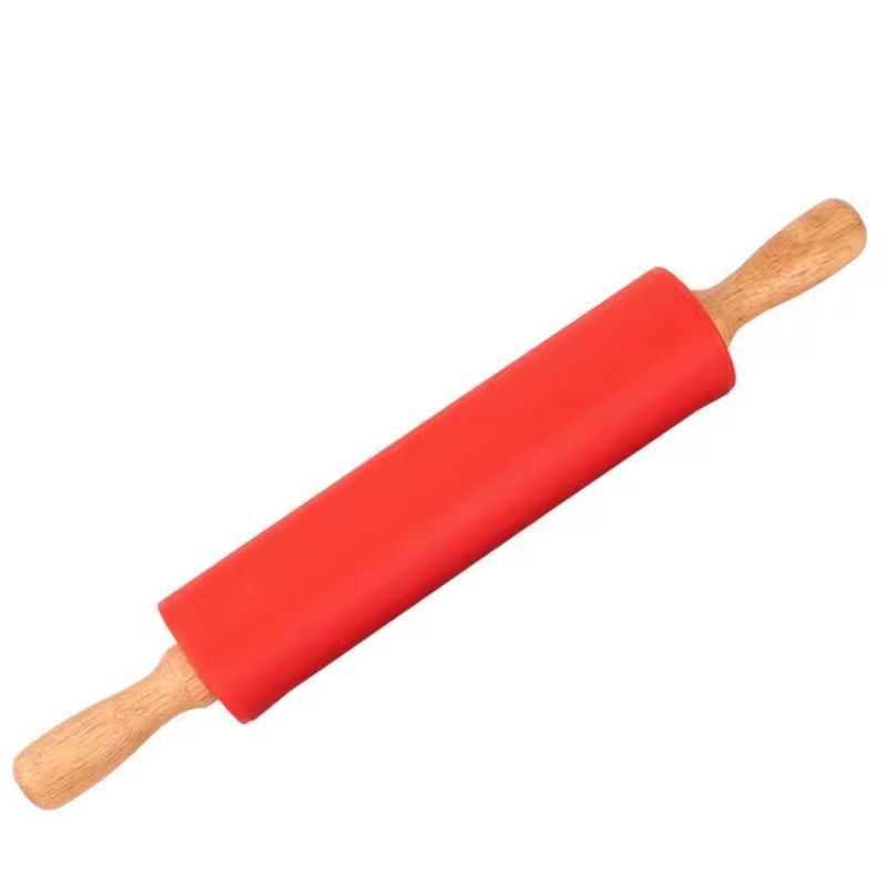 Silicone-Coated Non-Stick Rolling Pin with Wooden Handles - Easy Dough Roller & Pastry Tool