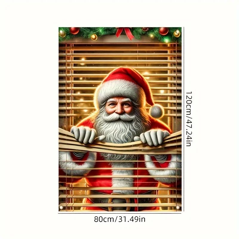 Santa Claus Christmas Window Cover – 2D Indoor Outdoor Holiday Photo Backdrop Polyester Decoration