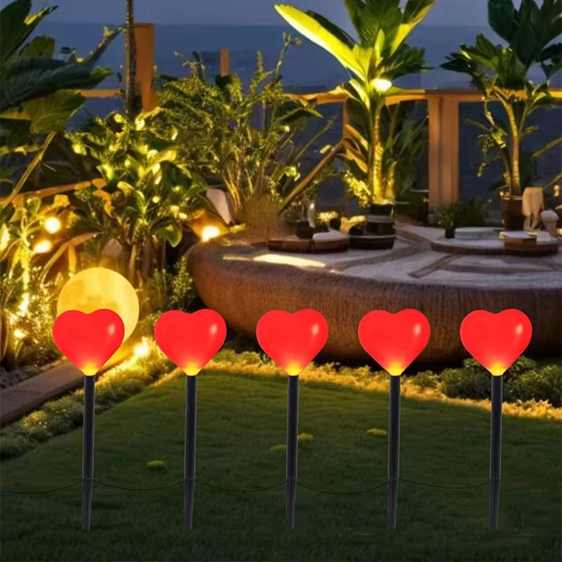 5pcs Solar Heart Garden Lights Waterproof Romantic Outdoor Stake Decor