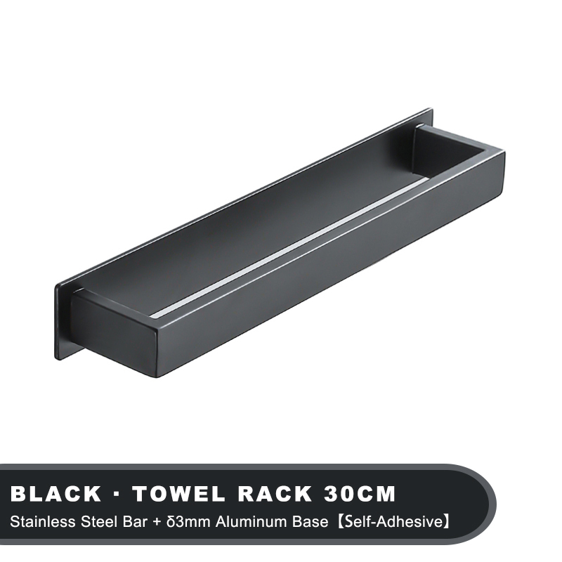 No Drill Black Stainless Steel Towel Holder, Self Adhesive Bathroom Towel Rack, Wall Shower Shelf