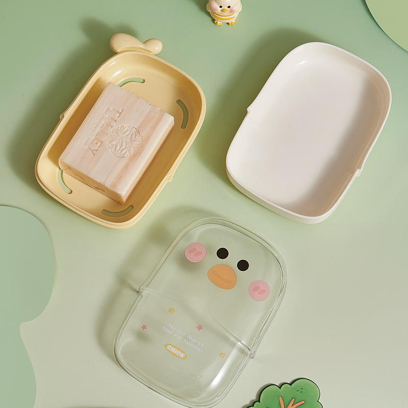 Portable Travel Soap Holder, Cute Cartoon Duck Shaped Soap Case with Drainage, Double-Layer Moisture-Proof for Bathroom