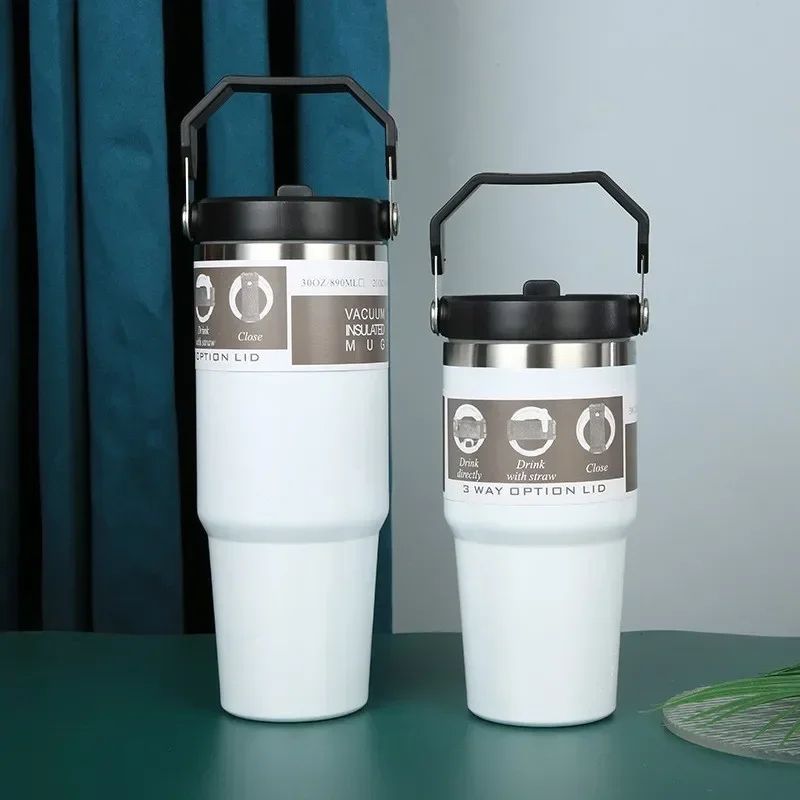 20oz/30oz Stainless Steel Thermal Water Bottle with Straw – Vacuum Insulated Car Coffee Tumbler (Hot & Cold)