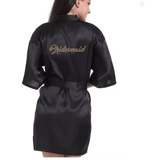 Personalized Satin Bridal Party Robe with Gold Lettering