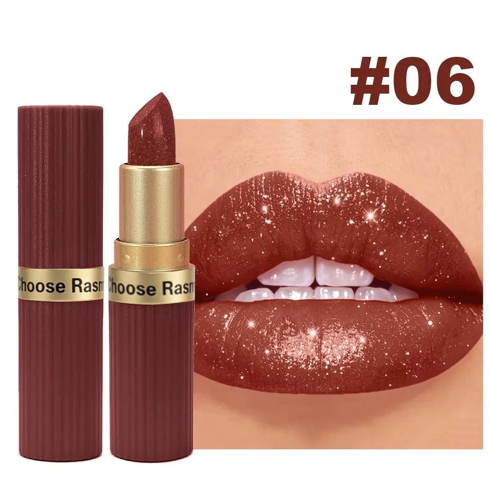 Long Lasting Matte Velvet Lipstick with Pearlescent Pink Glitter Shimmer Finish