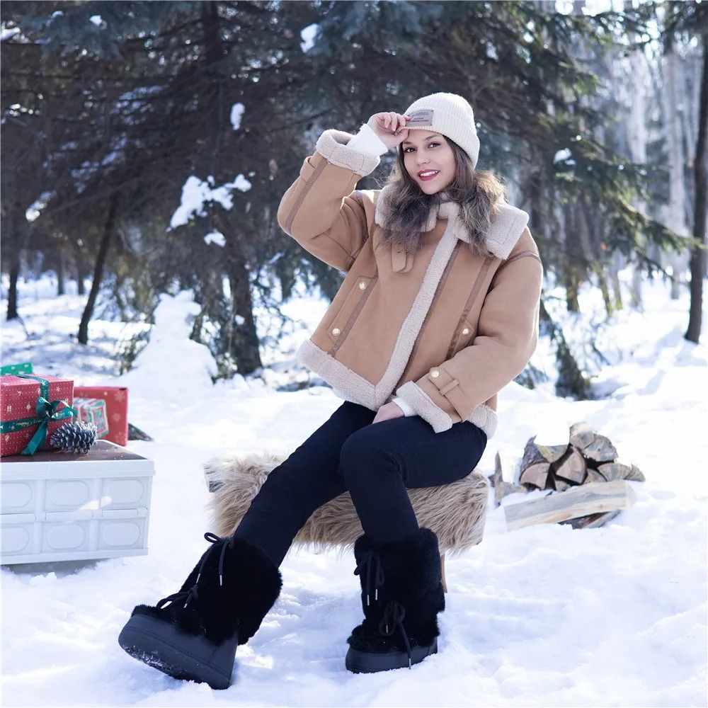 Womens Winter Snow Boots Fur Lined Waterproof Platform Ski Boots