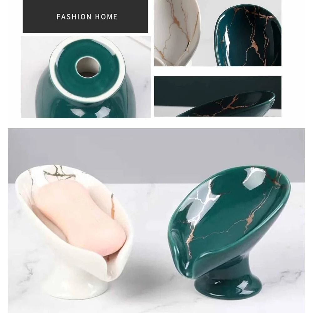 Premium Ceramic Leaf Shape Soap Holder – Elegant Bathroom & Kitchen Self-Draining Dish