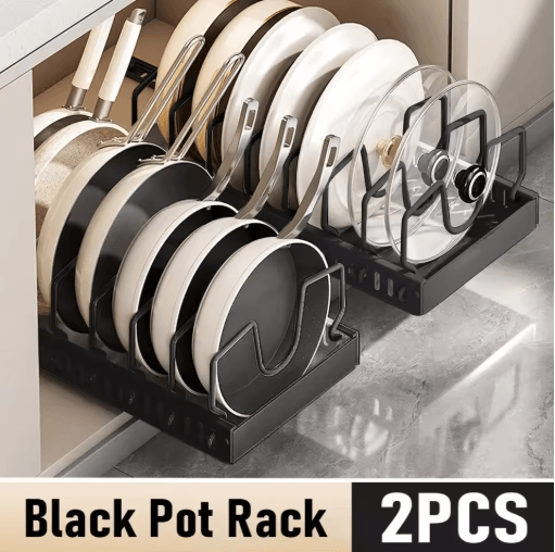 Pull-Out Pots & Pans Organizer Drawer with Dividers Space Saving pot lid organizer for Cabinets