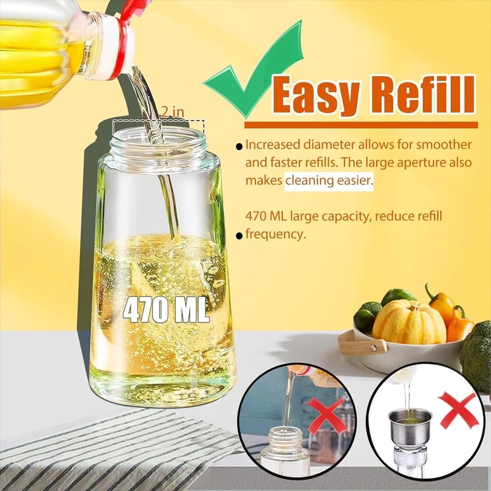 16oz/470ML Glass Oil Dispenser – 2-in-1 Automatic Flip Lid Cooking Sprayer