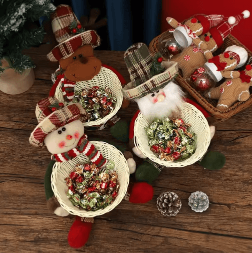 Snowman Holiday Candy Basket – Christmas Woven Gift Basket & Snowman Christmas Decoration