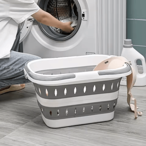 Collapsible Oval Laundry Basket with Handles Space Saving Washing Tub