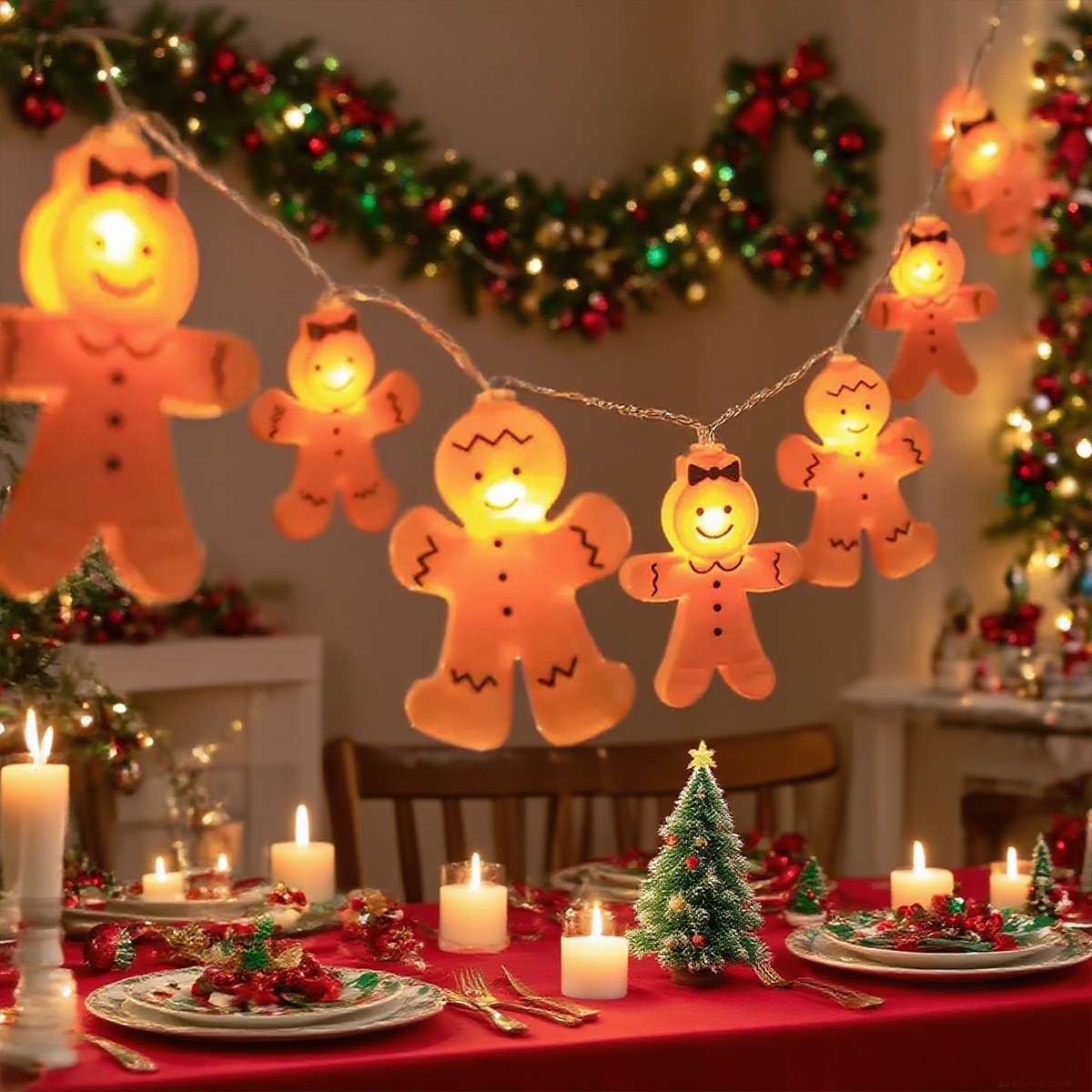 Christmas Light String for Home Decor, Blow Molded Gingerbread Man LED Decorative Light, Window Party Indoor Decoration