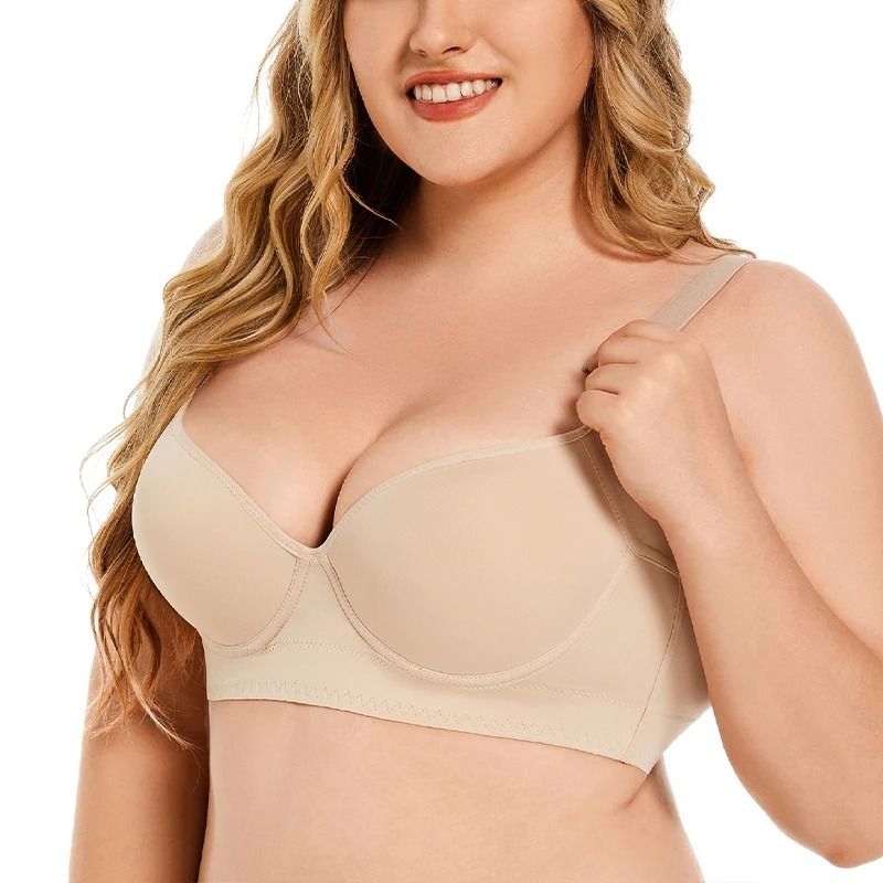 Women Full Coverage Push Up Underwire T Shirt Bra Smooth Back Fat Smoothing Brassiere