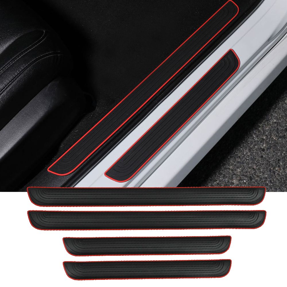 4pcs Rubber Car Door Sill Scuff Covers Black Door Panel Guards Protector Trim Anti Scratch Exterior Parts