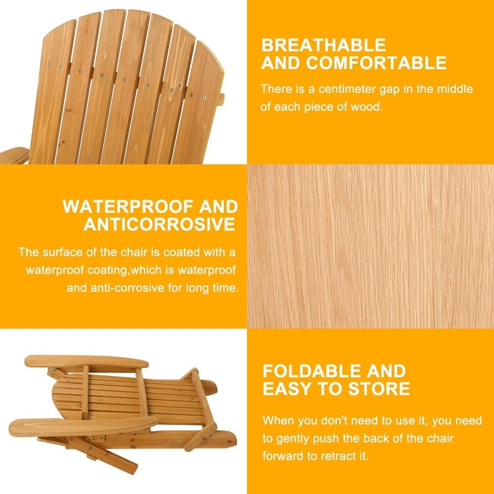 Adirondack Chair Patio Furniture, Foldable Fir Wood Lounge Seat