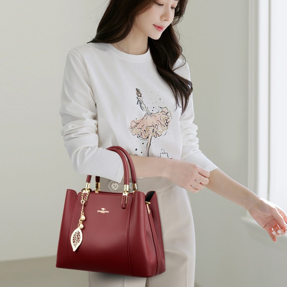 Luxury Women 3-Layer Leather Tote Bag, Stylish, Spacious, and Durable Crossbody Handbag