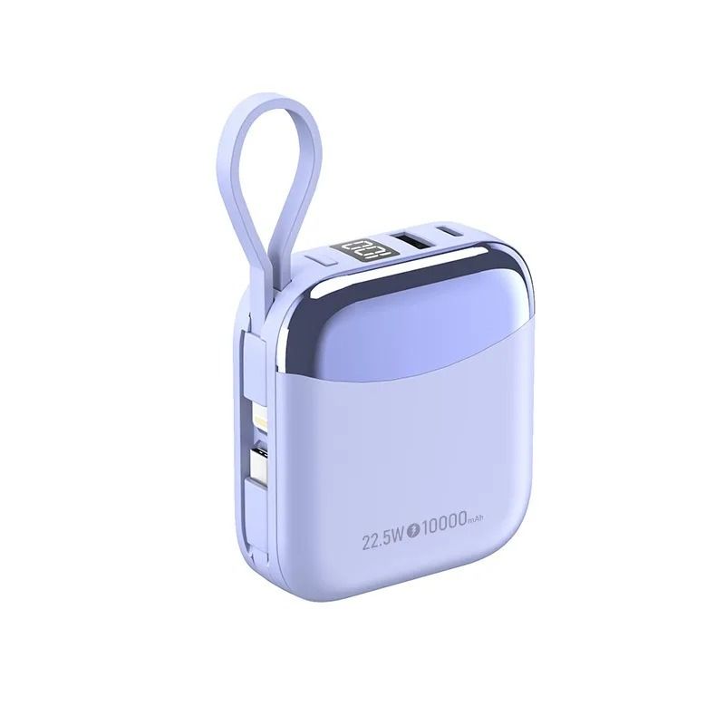Mini Palm Power Bank – 10000mAh Ultra-Compact External Battery with 22.5W Fast Charge & Built-In Cables