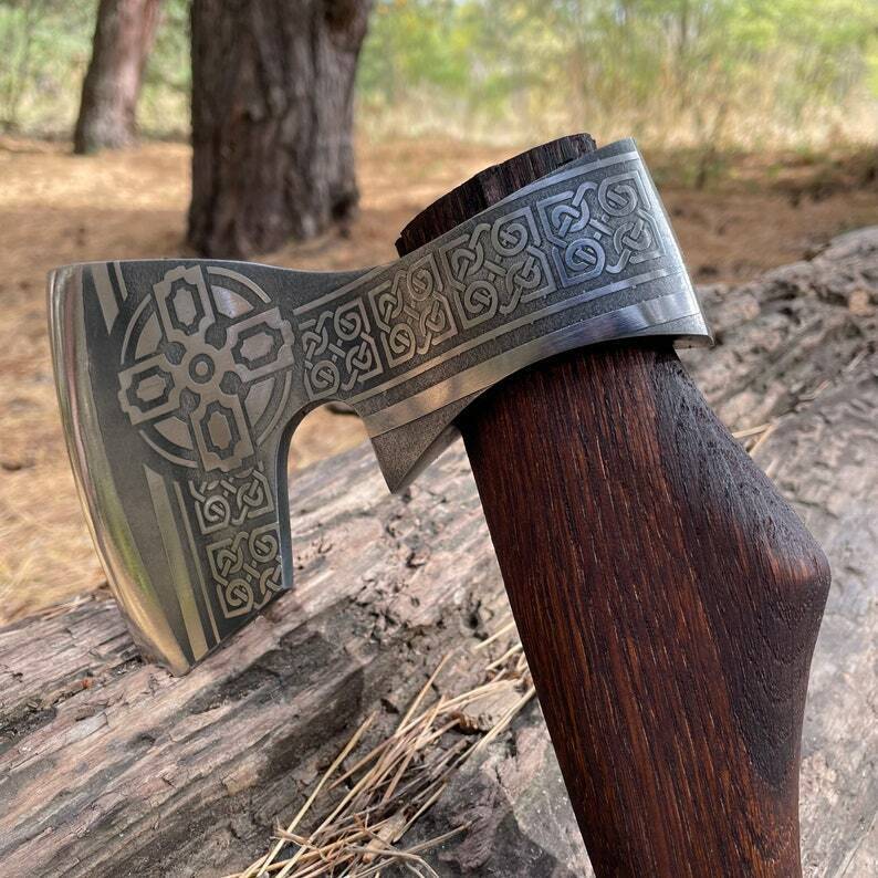 Hand-Forged Carbon Steel Viking Tomahawk with Ash Wood Handle – 19